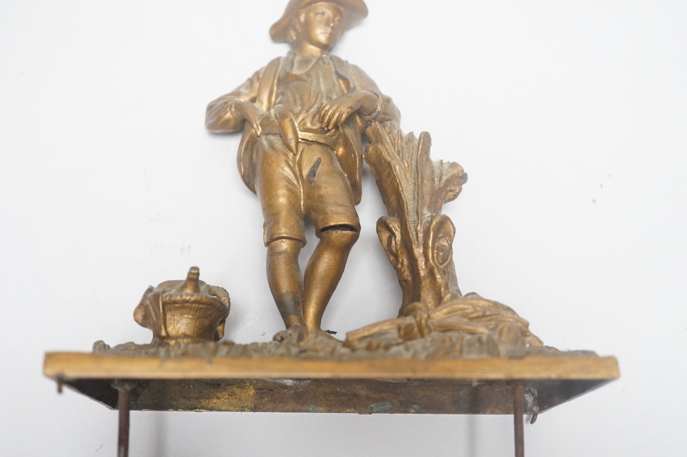 A 19th century bronze figural clock mount, 17cm tall excl base pins
